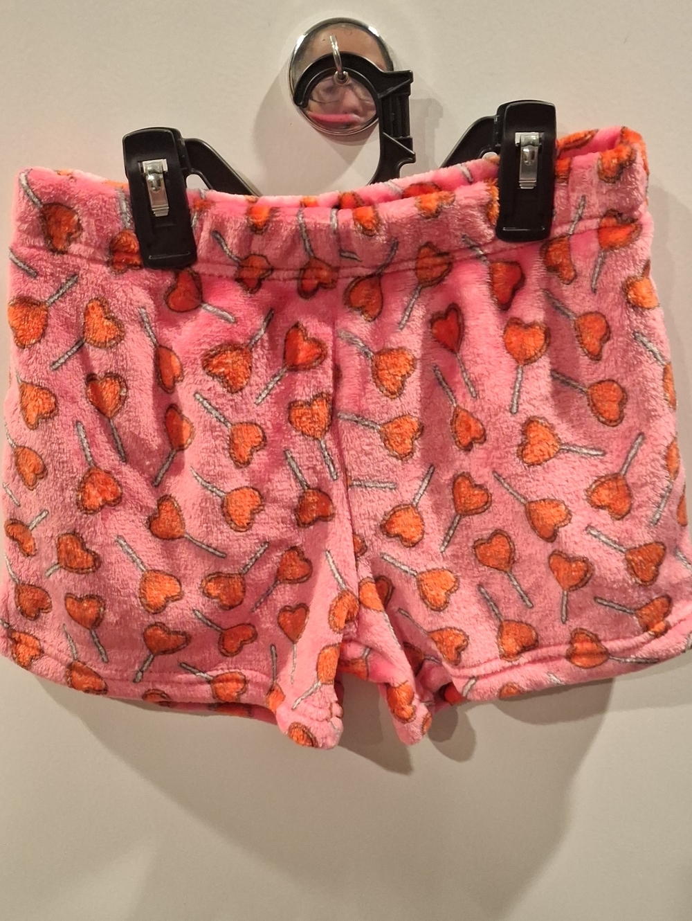 Source Unknown Pink Shorts with Orange Heart Lollipop Print